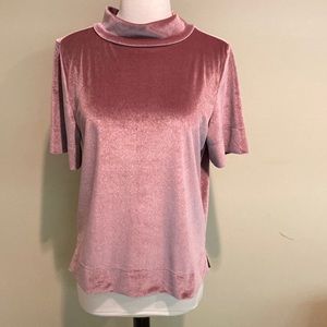Anthropologie Mock Turtleneck Short Sleeve Velour Top Size Medium